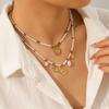 Euro-American Style Pearl Chain Stainless Steel Sunflower Pendant Necklace for Women, High-end Accessory and Outfit Jewelry