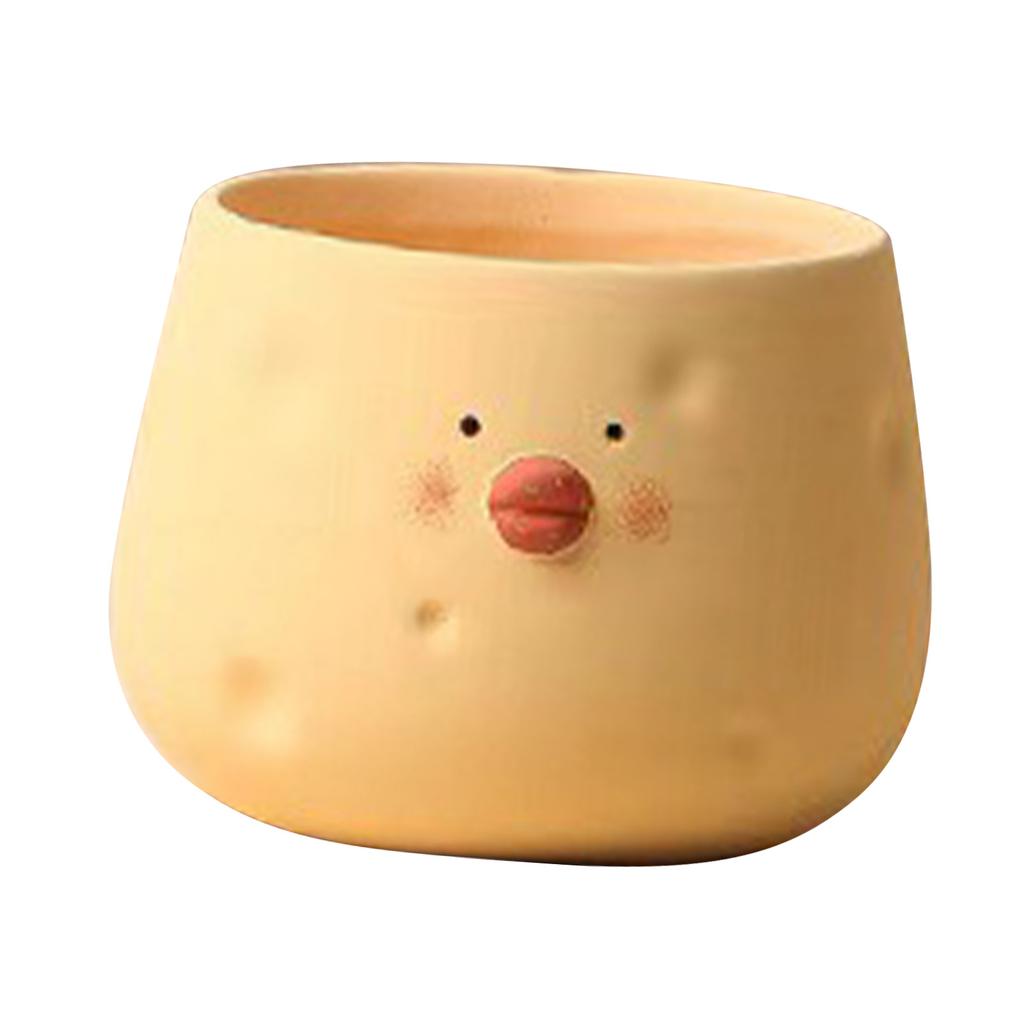 Cute Flower Pot Ceramic Cartoon Chick Planter Succulent Pot for Indoor Outdoor Home Garden Decoration Yellow Bowl Shape