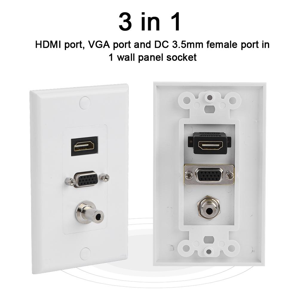 Audio Video DC 3.5mm Female   HDMI +  VGA 3 in 1 Socket Panel Charger Outlet