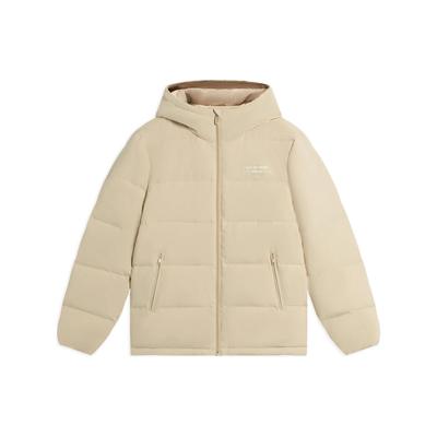 LiNing Logo Print Hooded Short Down Jacket Men Outerwear Off-White AYMS145-3