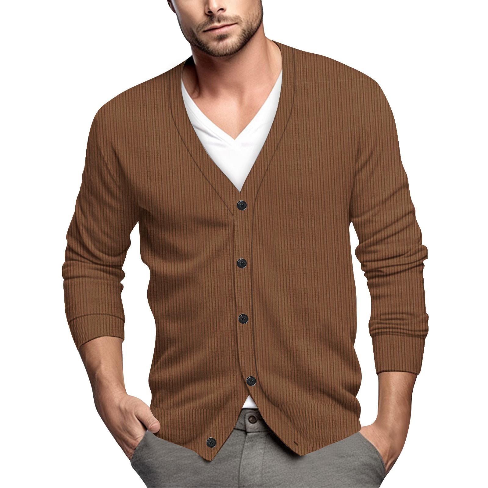 Мужская повседневная однобортная модная куртка-кардиган с длинными рукавами на пуговицах M кофейный