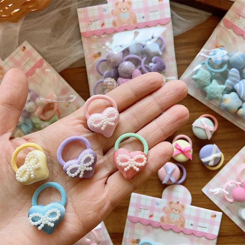 5/10 Stück Kinder Kleine Gummibänder Herz Schleife Mini Mädchen Haarseile Bänder Baby Mädchen Süße Haarbänder Kopfschmuck