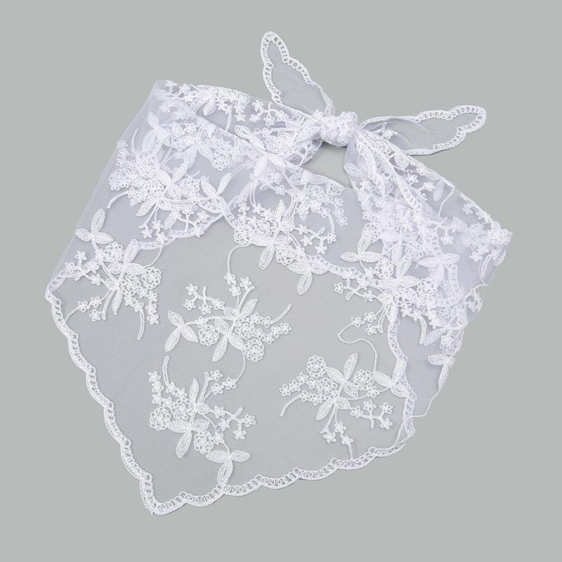 Hollow Out Triangle Lace Scarf Embroidery Solid Color Hair Scarf Headband Thin Vintage Lace Handkerchiefs Bridal Headwear