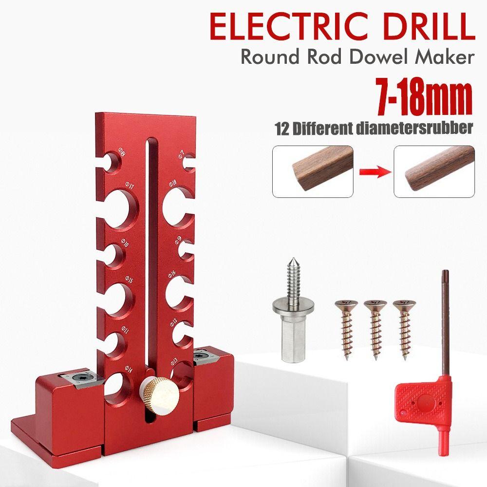 Adjustable Size Range Electric Drill Jig Double-Edged Cut Enhanced Accuracy Design Dowel Maker 12 Hole 7-18mm Woodworking Tool