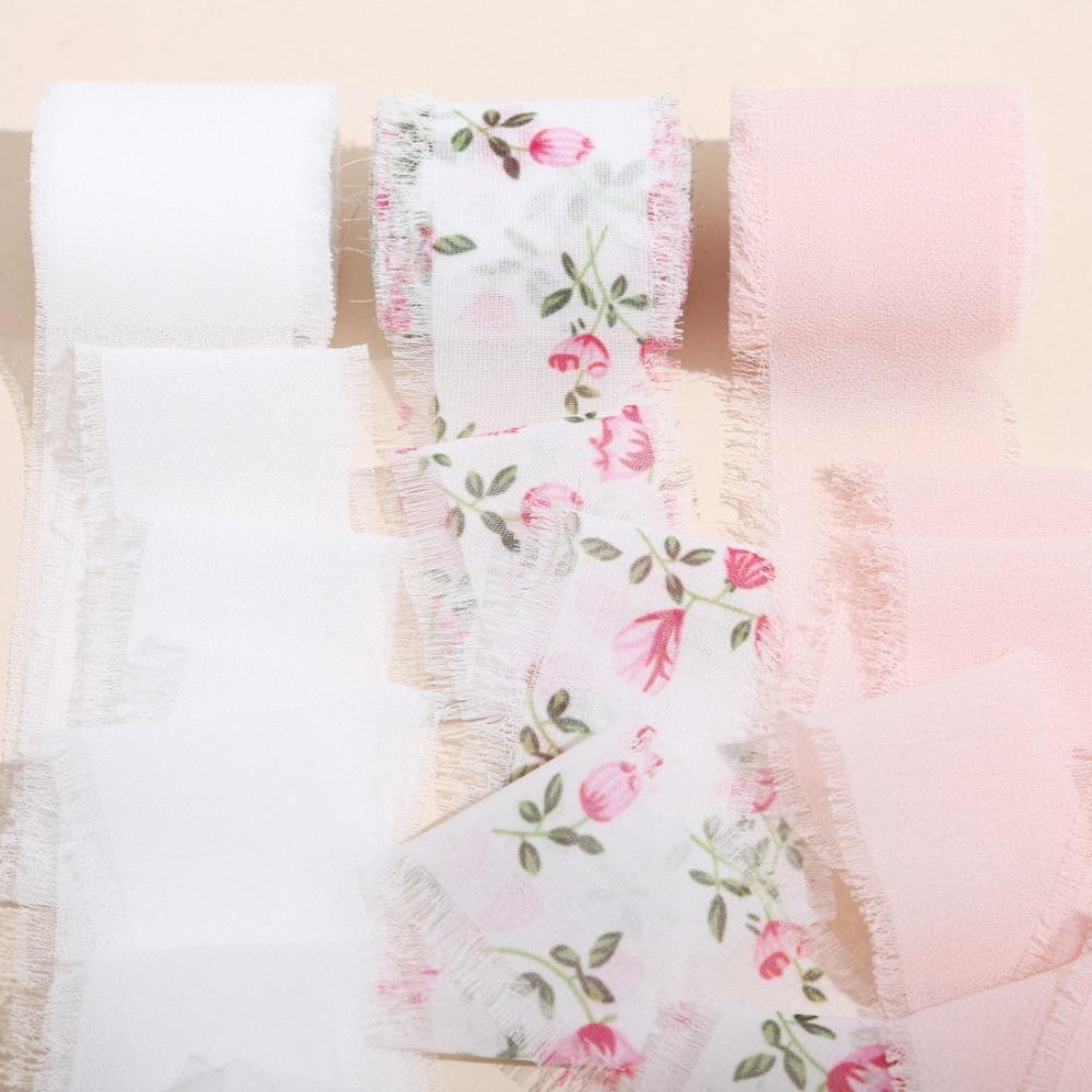 1/3 Rolle Satinband mit aufgedruckten Blumen 4 cm Breite Seidenband Ausgefranste Kanten Handgefertigtes Bastelmaterial Chiffonband Hochzeitseinladung