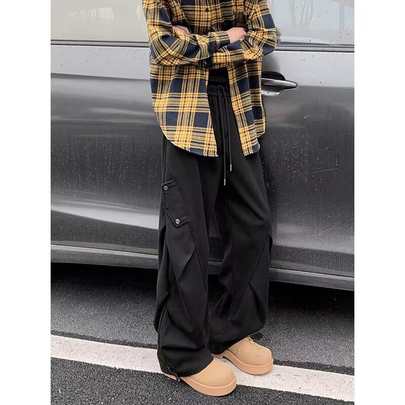 2023 Unisex High Street Zipper Overalls: Fog Style Loose Straight Casual Trousers