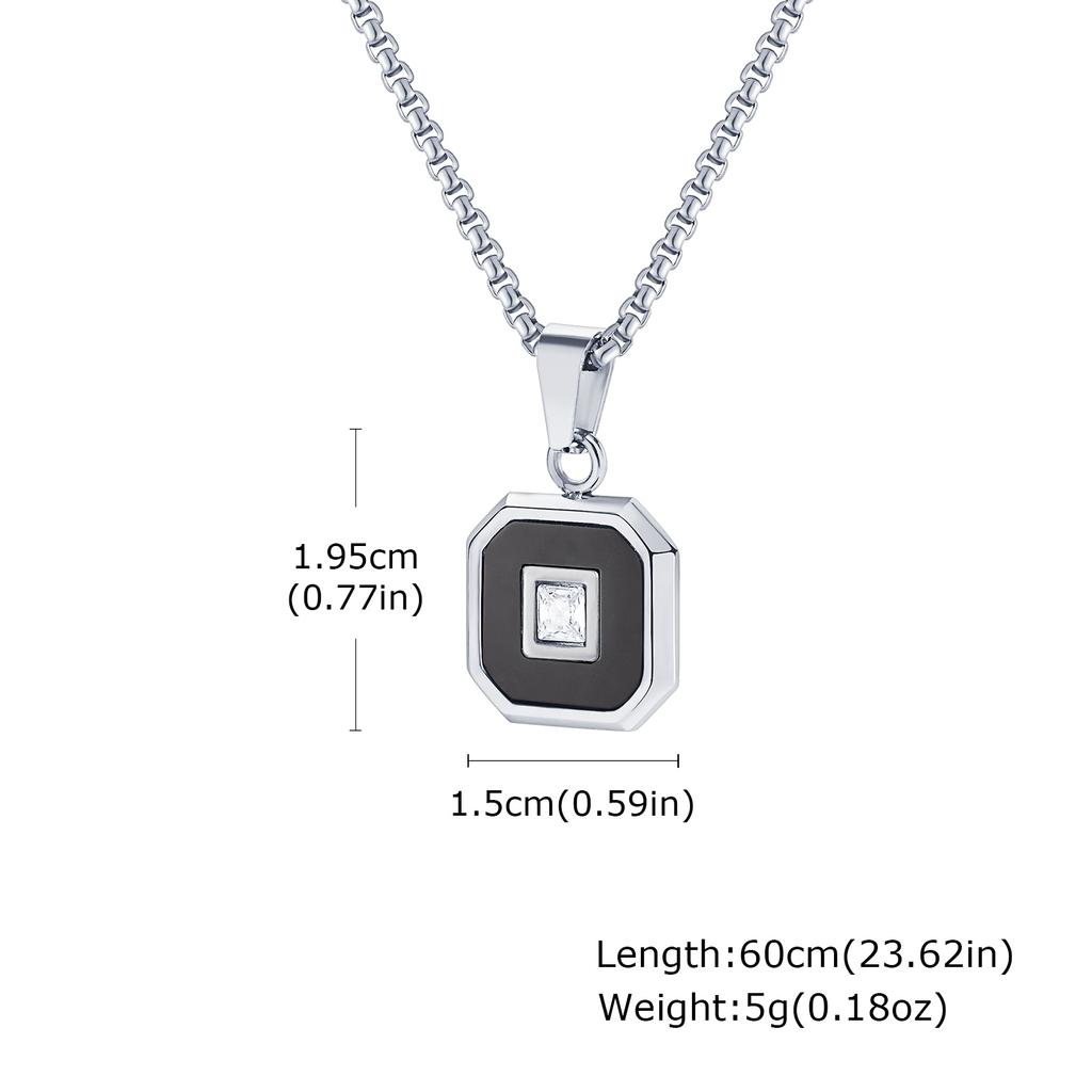 Stylish Square Pendant Necklaces for Men,Small Geometric Natural Stone Stainless Steel Pendant,Center Zircon Collars Gift