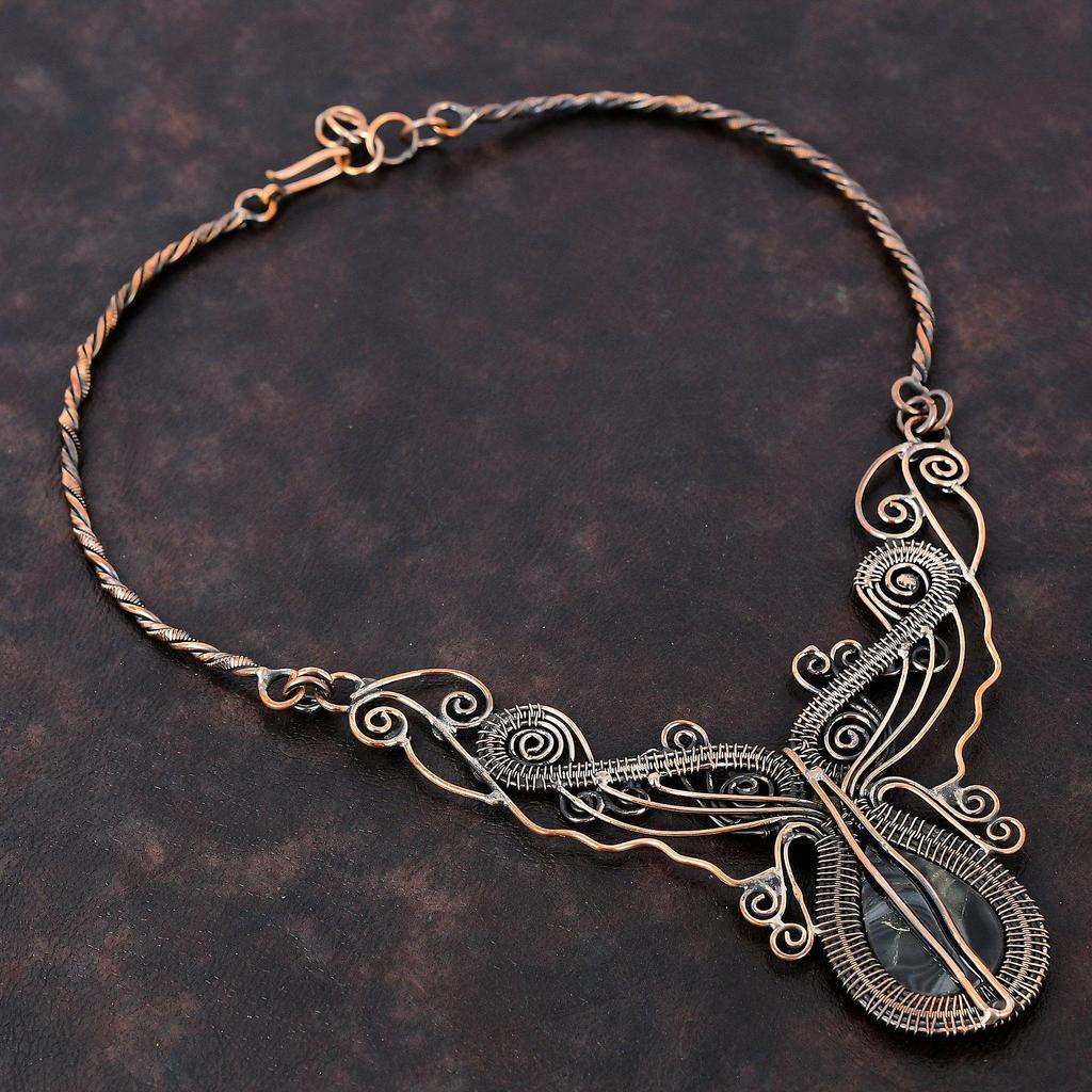 Collier Psilomélane Collier Enveloppé de Fil de Cuivre Collier Fait Main Collier Ajustable Cadeau Pour Elle Collier de Pierre Précieuse Bijoux en Cuivre Délicats