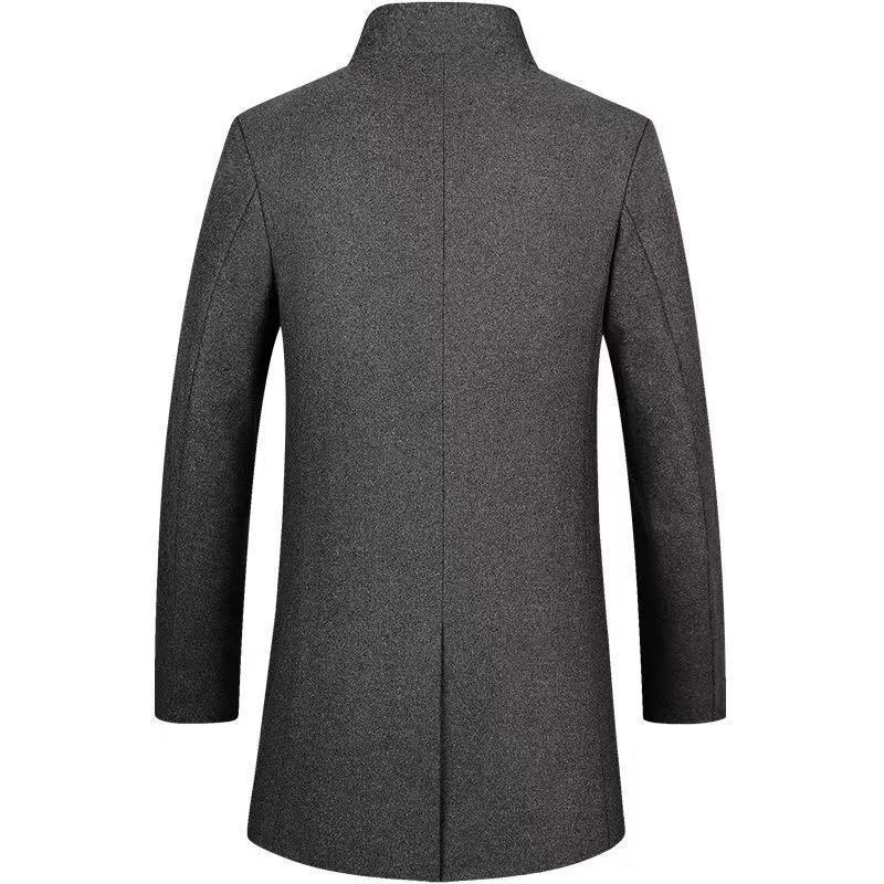 Autumn and Winter European and American Men's Medium and Long Woolen Coat Men's Slim-fitting Solid-color Woolen Trench Coat Men's Clothing
