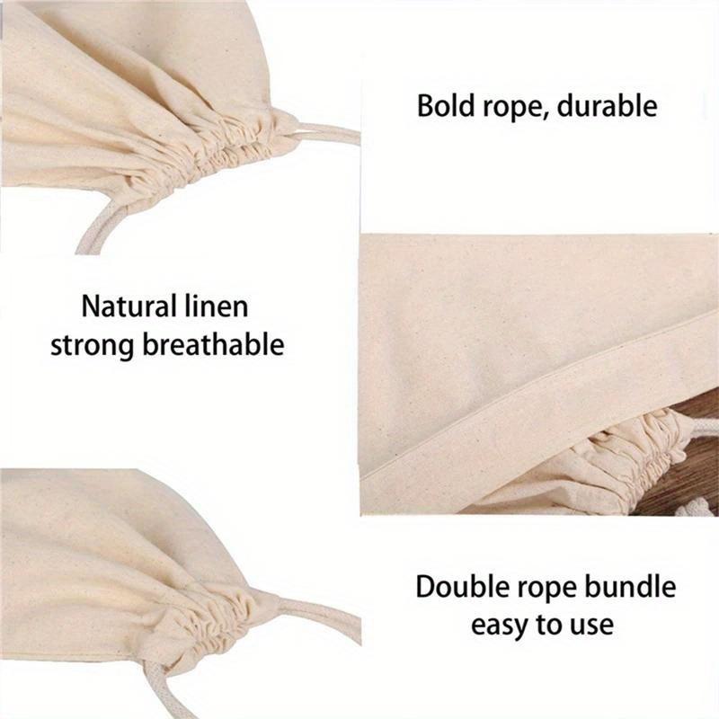 1/6pcs Reusable Linen Bread Bag Baking Storage Container for Toast Unbleached Preservation Bag with Drawstring Kitchen Organizer