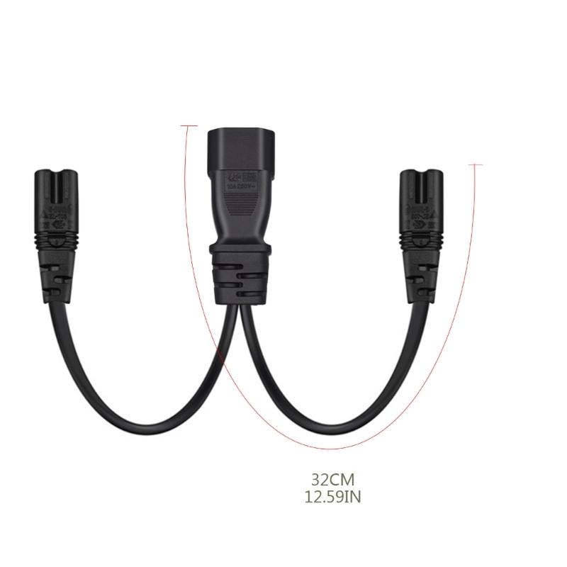 32cm 3-pin IEC320-C14 Male Plug to IEC320-C7+C7 Female Adapter Cord Y-splitter Power Supply Converter Cable Line