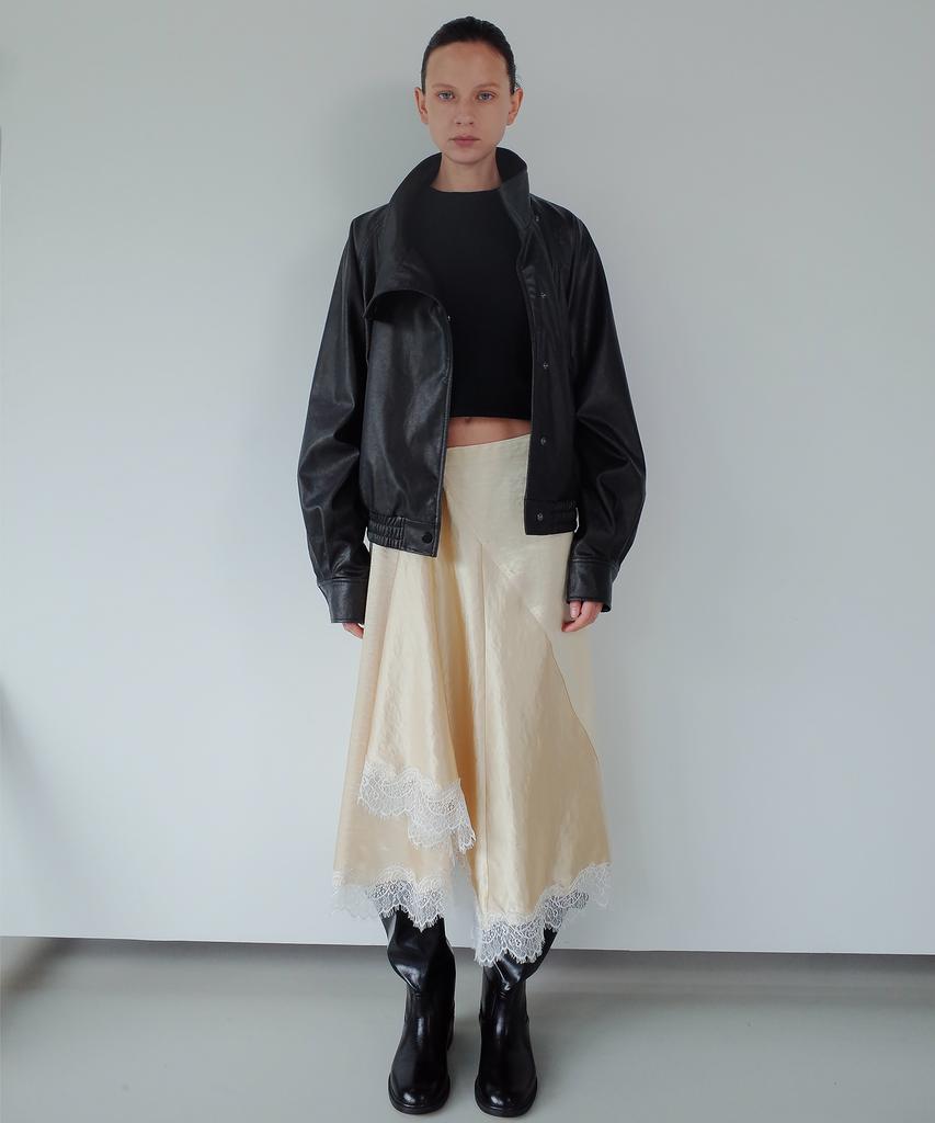 Gilyeong Asymmetrical Satin Lace Skirt_Butter Yellow
