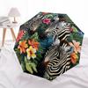 1 PC Automatic Folding Umbrella - Zebras In Tropical Flowers Pattern, Portable & Foldable Design with 8 Ribs, Christmas Birthday Gifts