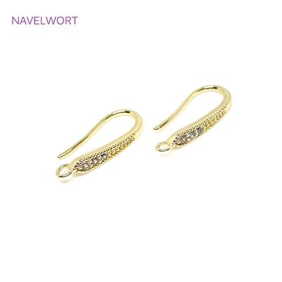 14K Gold Plated Brass Metal Inlaid Zircon Earring Hooks Fittings U Shape Ear Wire Hook Accessories DIY Jewelry Making Findings