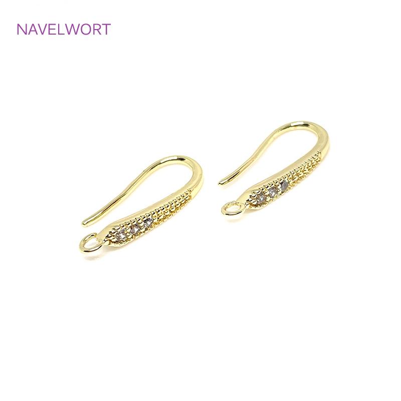 14K Gold Plated Brass Metal Inlaid Zircon Earring Hooks Fittings U Shape Ear Wire Hook Accessories DIY Jewelry Making Findings