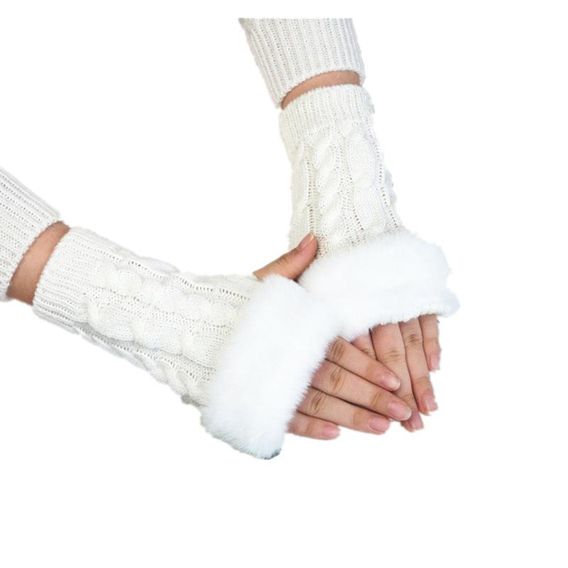Winter Women Gloves Plush Faux Fur Knitting Wool Keep Warm Mitten Fingerless Lady Girl Half Finger Gloves Christmas Gift