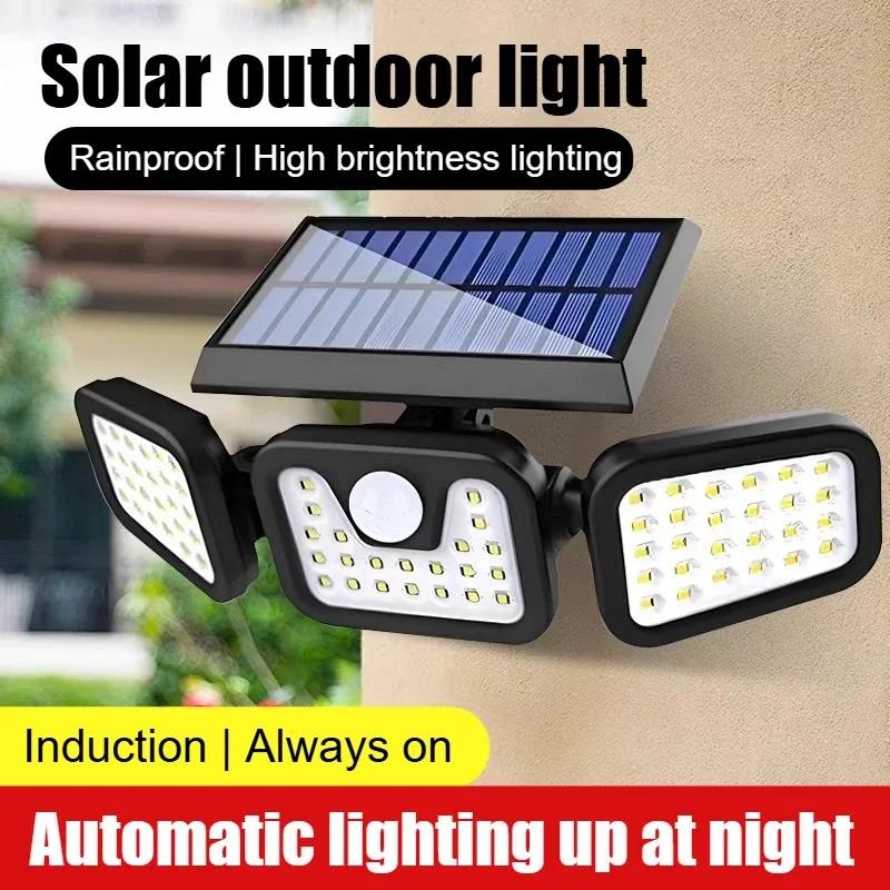 Solar Powered Outdoor Motion Sensor with Adjustable Head for Human Body Sensing Lighting for Garages Porches Streetlights