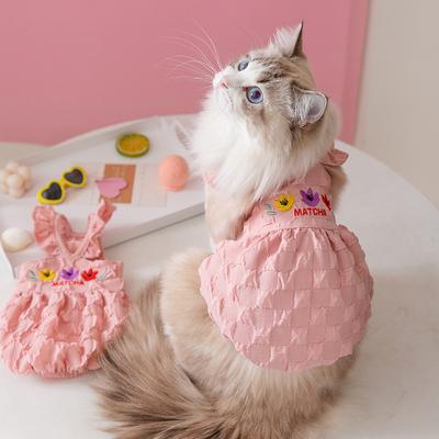 Katze Frühling/Sommer Dünnes Kleid im Prinzessinnenstil Hund Tulpenblasengitter Kürbis Slingkleid Haustierkleidung Welpenkleidung Hundehemd