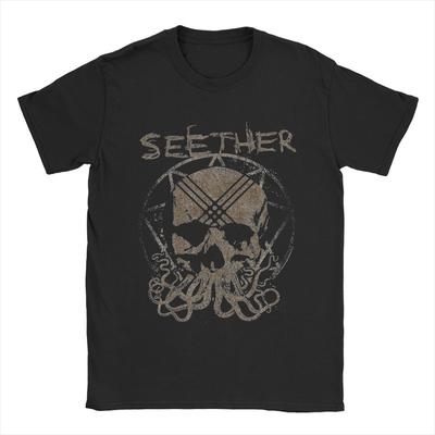 Casual Seether Octoskull T-Shirt for Men Round Neck Cotton T Shirts Short Sleeve Tee Shirt Printed Clothing