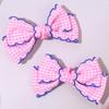 2Pcs Lovely Handmade Fabric Plaid Barrette Hair Bow Clip with Moonstitch Edge Hair Clip School Gingham Headdress