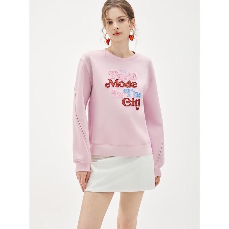 ELLE Women s Embroidered Round Neck Loose Sweatshirt M