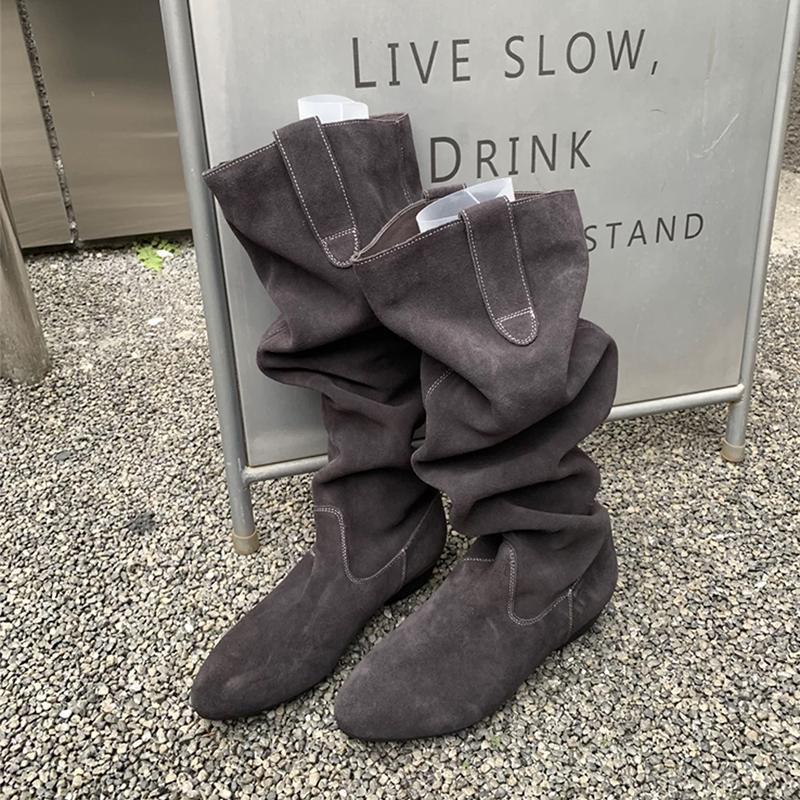 High Boots for Women Flats Knee High Suede Designer Shoes  Winter Fashion Chelsea Boots New Walking Cozy Dress Ladies Boots