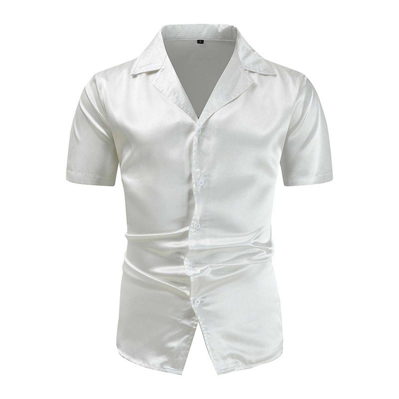 

Мужские однотонные рубашки с короткими рукавами на пуговицах. Мужские повседневные модные рубашки с короткими рукавами. XL белый