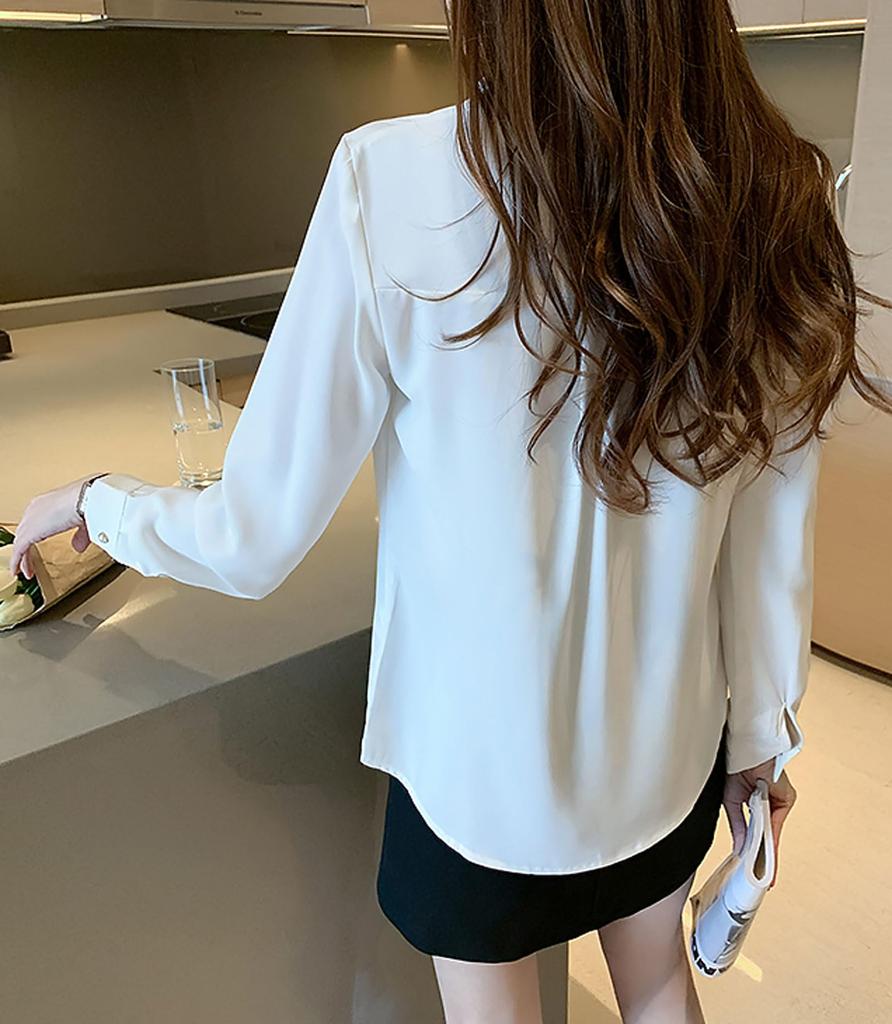 RCL Chiffon Shirt Long Loose Plus No Solid Women's Blouse, Sleeve, V-Neck, Fit, Sizes, Iron, Office/Casual Fashion, Flattering, Color, Breathable,