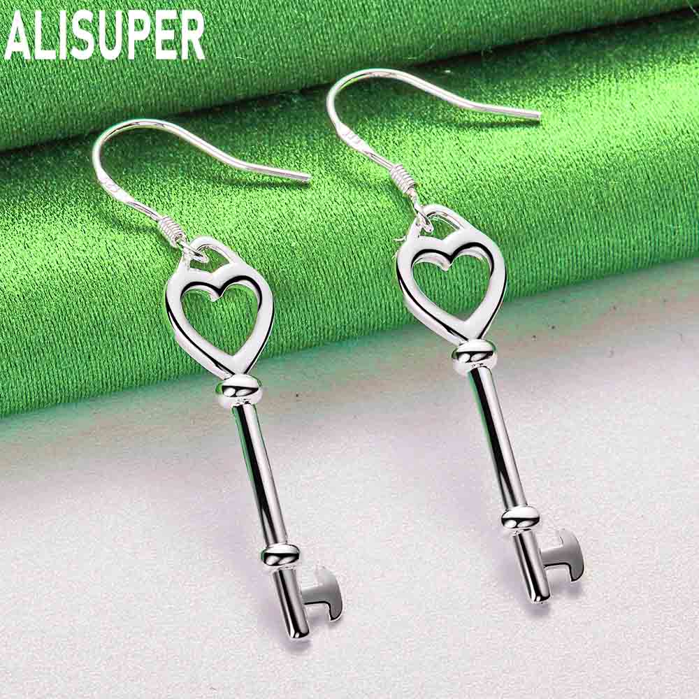 Exquisite And Romantic 925 Sterling Silver Heart-Shaped Key Earrings - Fashionable Gift Jewelry