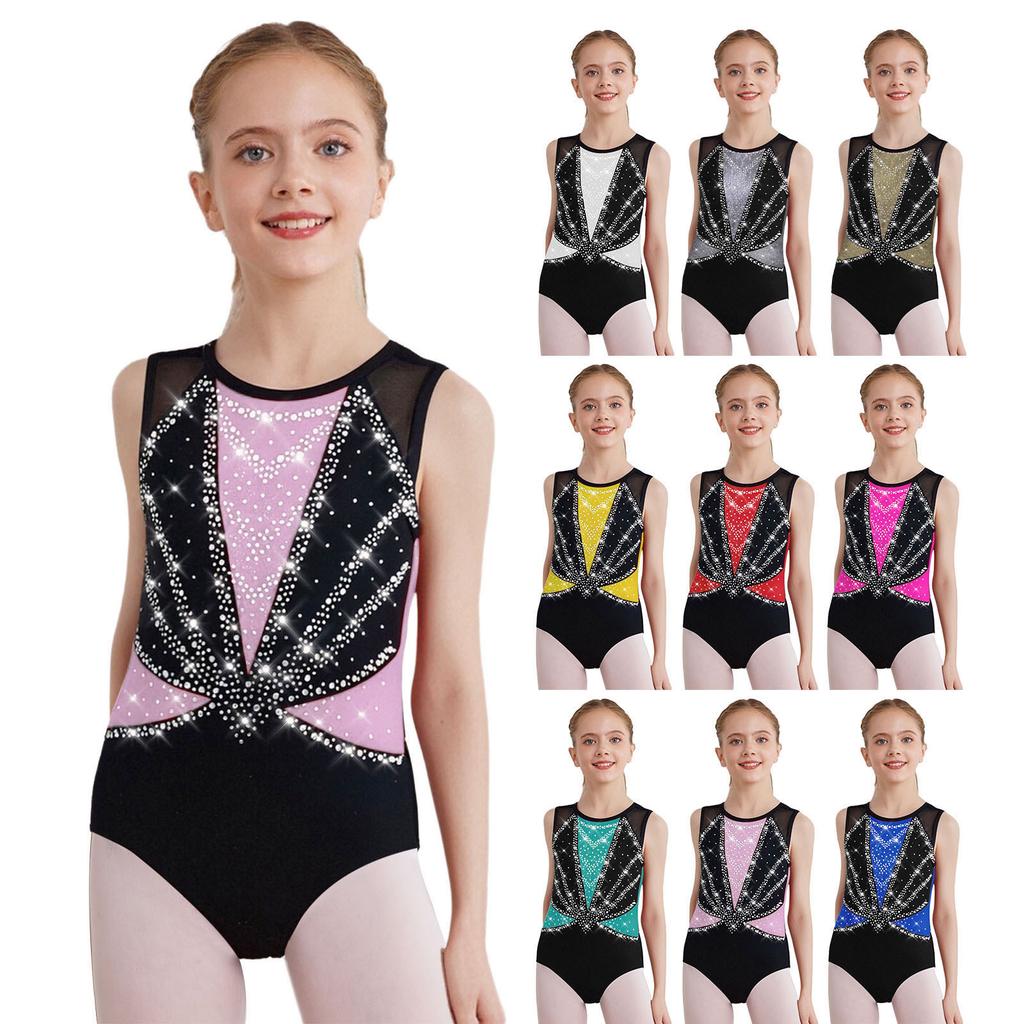 Κορίτσια Λαμπερό Στρας Χορευτικό Λεοτάρ Αμάνικο Χ Πίσω Αθλητικό Μαγιό Πατινάζ Καλλιτεχνικής Γυμναστικής Μπαλέτου