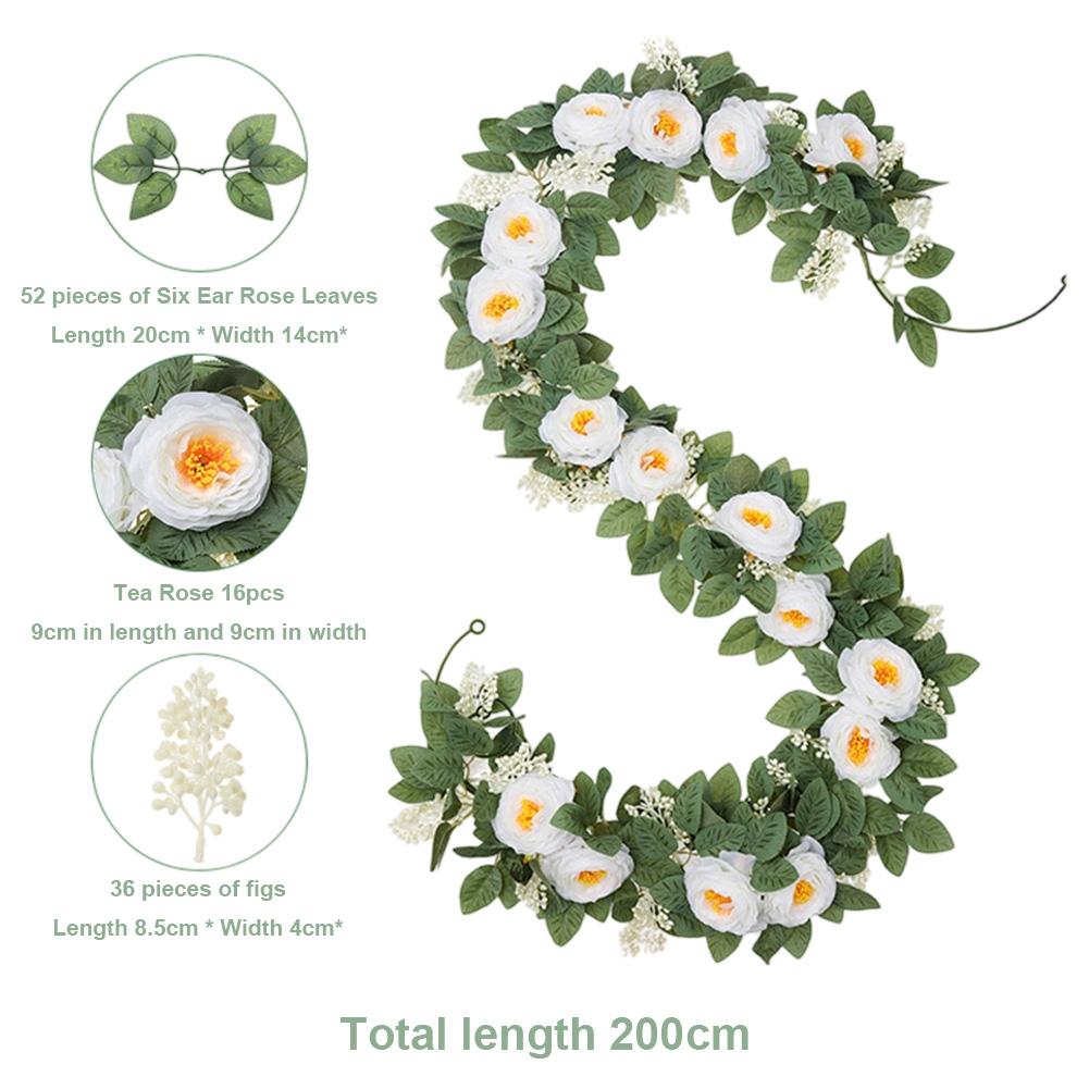 Set of 2 Artificial Eucalyptus Garlands with Faux Roses for Home and Event Decoration 6 6ft Long Plastic Material Wreaths