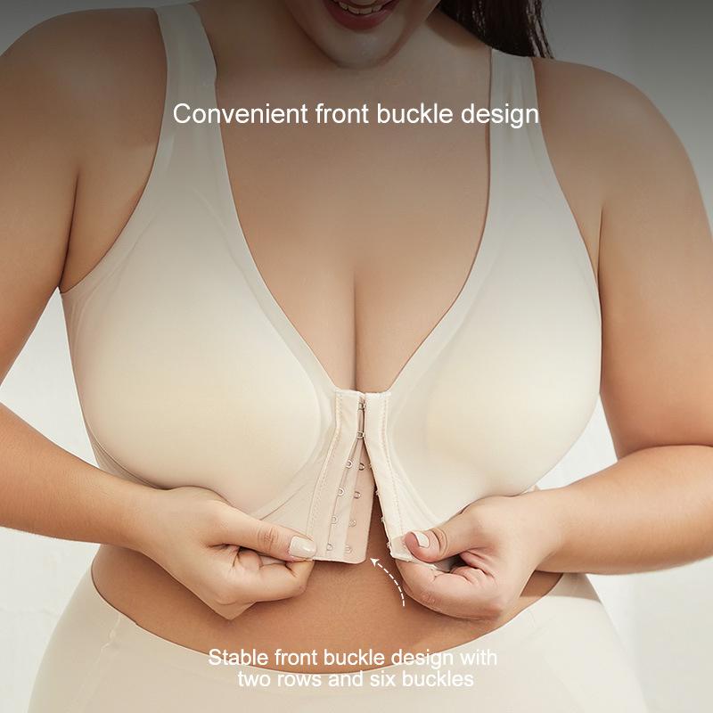 Large Size Thin Jelly Strip Vest Anti-sagging Front Buckle Large Chest Small Seamless Underwear Women's Back Bra