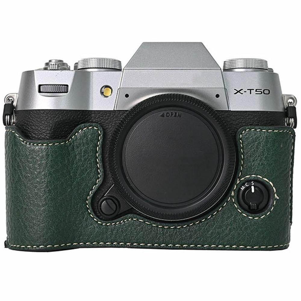For Fujifilm X-T50 Camera Base Cover Vintage PU Leather Half Case with Battery Opening C