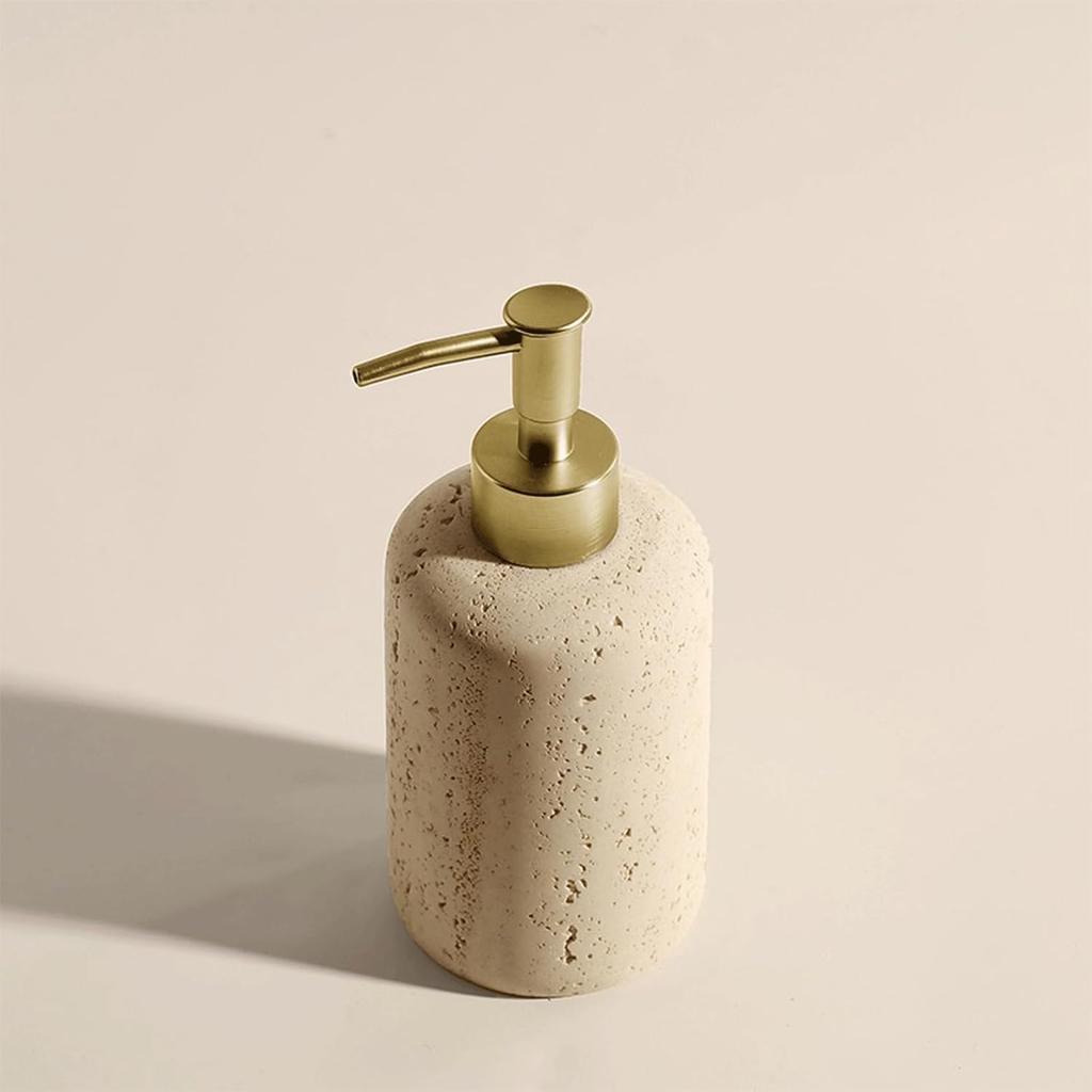 Refillable Stone Soap Dispenser Beige Dongshi Shampoo Bottle Marble Hand Sanitizer Bottle for Kitchen and Sanitary Decoration