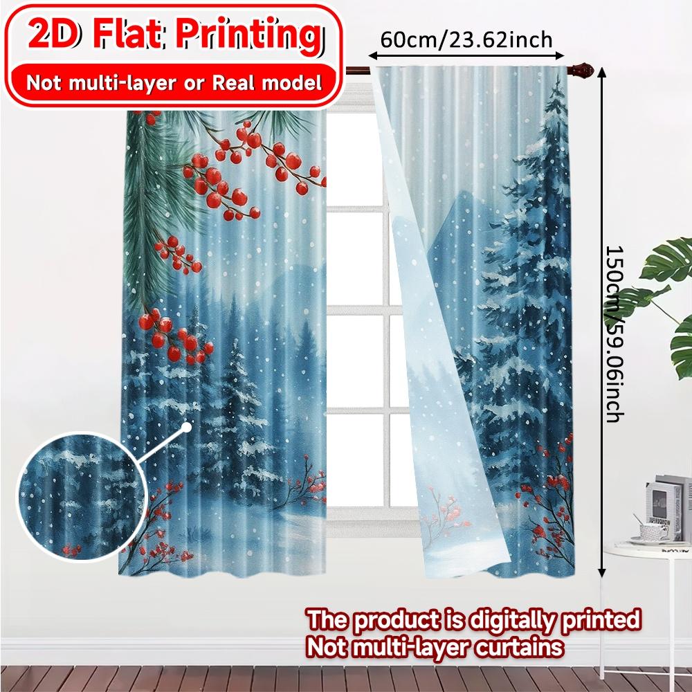 2pcs   2D FLAT PRINTING Curtains (Without Rod) Winter Serenity(4) Modern Fashionable Curtainments during the Christmas holiday