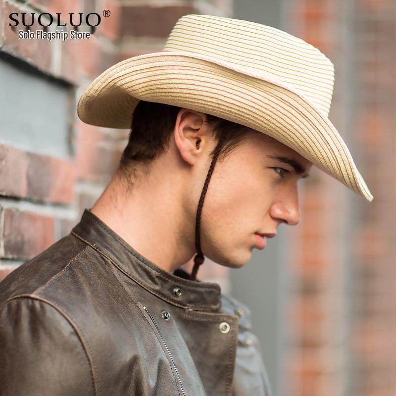 Men's Trendy Wide Brim Denim & Straw Foldable Sun Hat for Outdoor Travel
