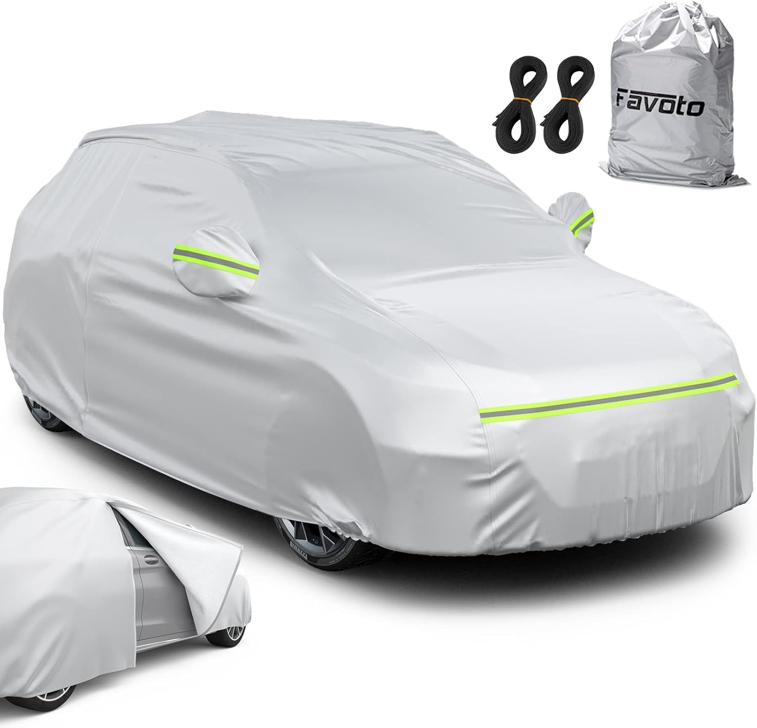 

Чехол для автомобиля Favoto с боковым сильным ветром, флисовая сумка для хранения, УФ-защита, пламя, снег, желтый песок, универсальный размер 460 x 185 x молния со стороны водителя, резинка, толстый 5-слойный