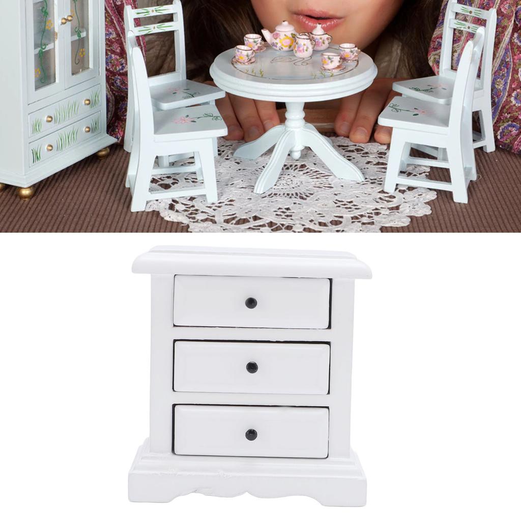 1:12 Scale   Night Stand Birch Wood 3 Drawers    Ature   Bedside Table for Home Decor