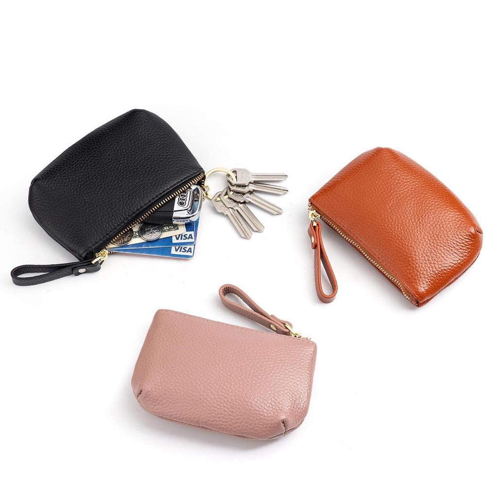 Women's Genuine Leather Coin & Key Purse - Cowhide Zipper Wallet