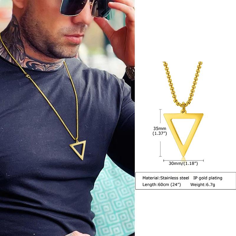 Popular Men Necklace,Interlocking Square Triangle Male Pendant,Stainless Steel Modern Trendy Geometric Necklaces,Hipster Jewelry