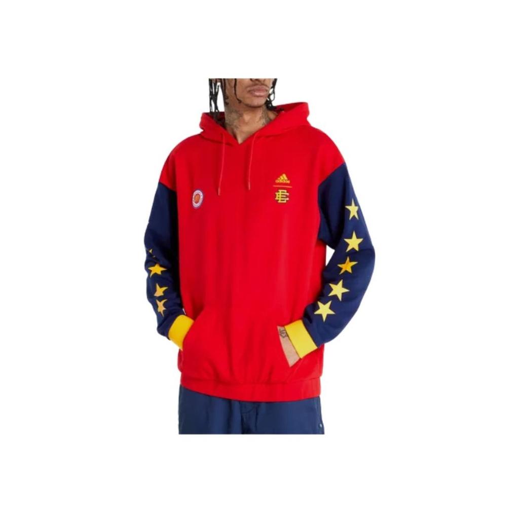 adidas Logo Print Patchwork Hoodie Unisex Tops Red HB0733