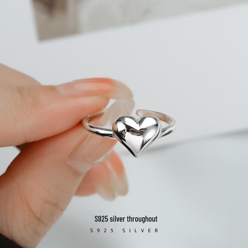 Banyan Tree S925 Silver Korean Love Heart Ring - Simple, Sweet, Fashionable Index Finger Ring