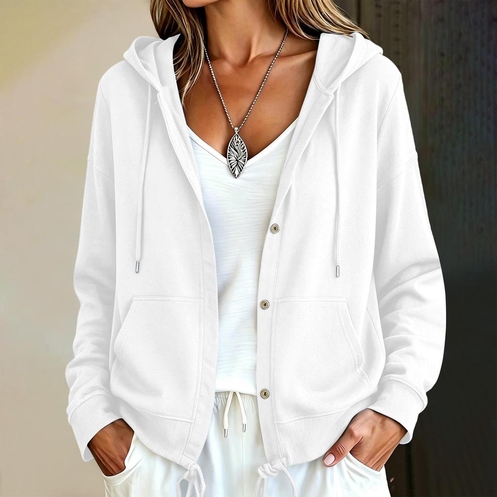 Women's Casual Long Sleeve Button Down Hoodie Jacket
