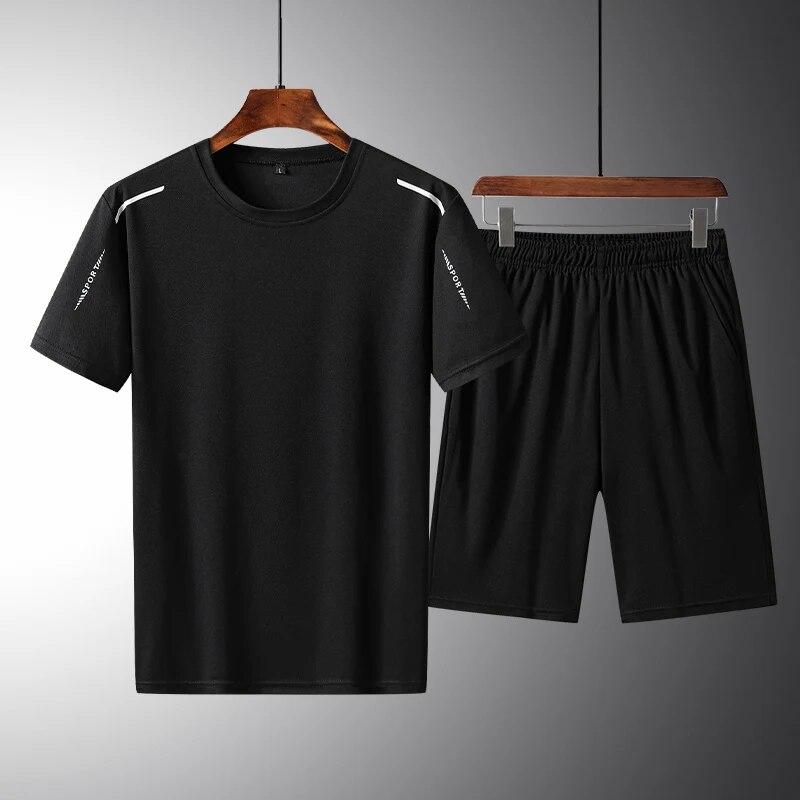 Set Estivo Sportivo Casual in Seta di Ghiaccio ad Asciugatura Rapida Popolare T-shirt a Maniche Corte, Pantaloncini e Pantaloni da Uomo