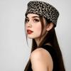 Women's Hat Fall and Winternew Arrivalwoolen Leopard Print Hat Women's Stewardess Beret Retro Hat