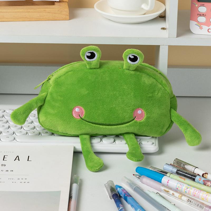 1Pcs Desktop Organizer Big Mouth Frog Pen Bag Large Capacity Cosmetic Pouch Pencil Cases Plush Zipper Stationery Pouch School Office