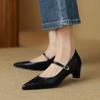 Fashion NEW Spring/Autumn Women Pumps Genuine Leather Shoes for Women Pointed Toe Thin Heel Shoes Cocise Black High Heels Mary Janes
