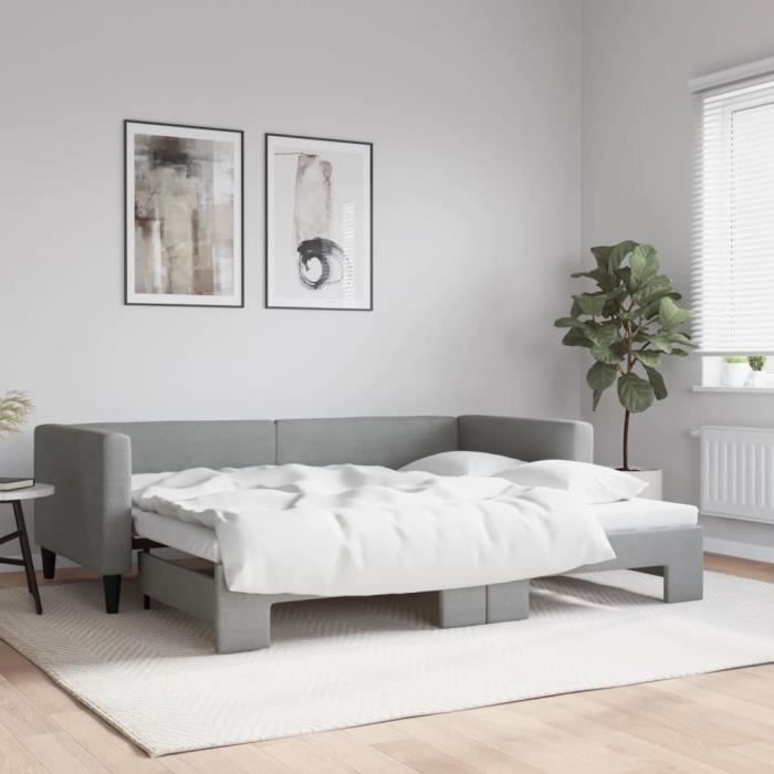 VidaXL Lit de jour avec lit gigogne gris clair 90x200 cm tissu 3196578