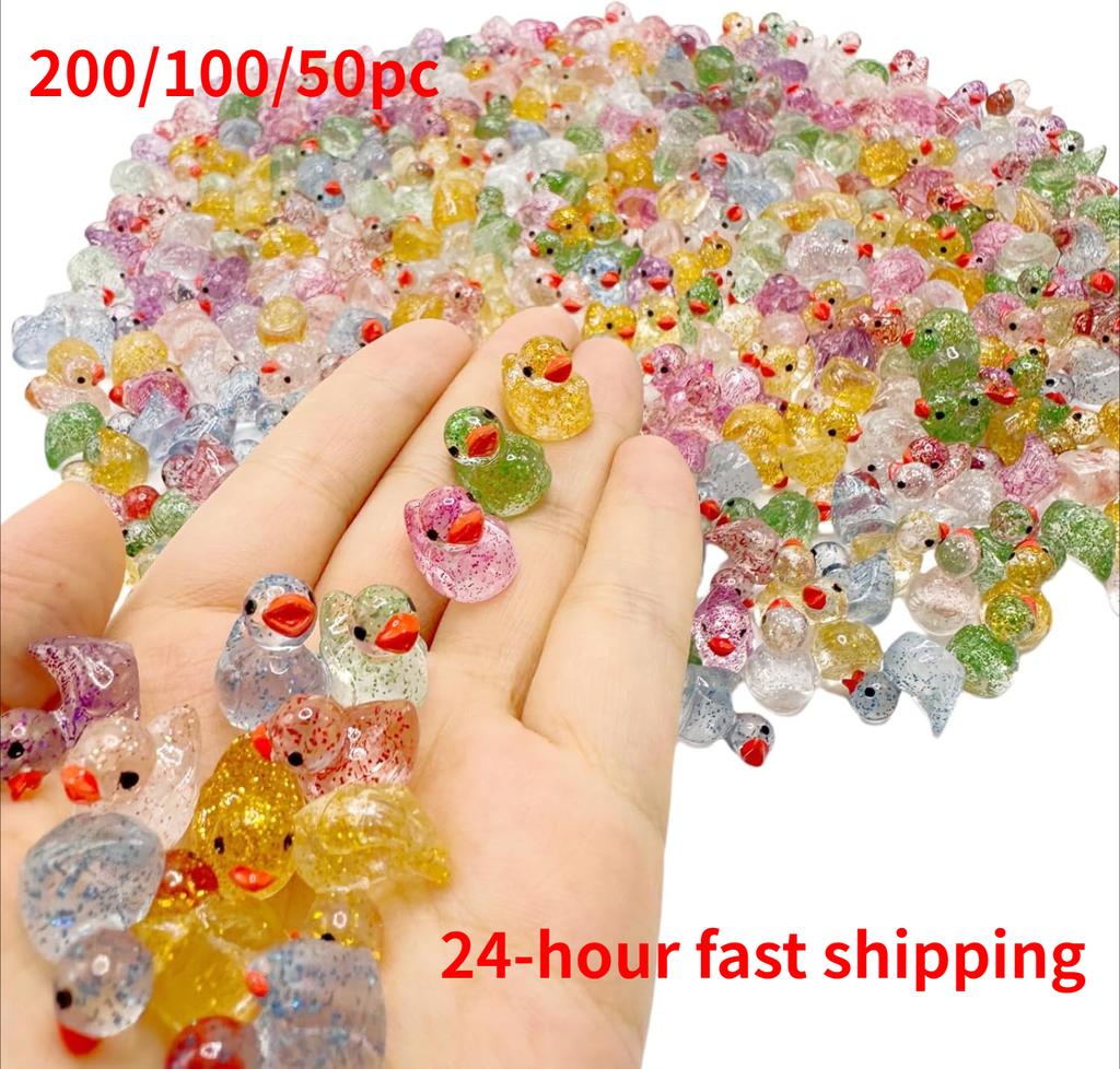 200/100 Pezzi Mini Anatre in Resina Mini Anatre Glitterate Colorate Piccole Figure di Anatra in Plastica in Miniatura Per Giardino delle Fate Paesaggio Muschiato Decorazione