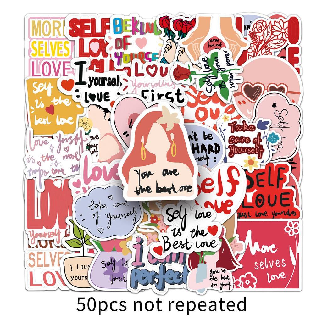 50 Love Yourself Doodle Cartoon Stickers: Waterproof Phone Case & Suitcase Decorations